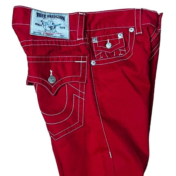 True Religion Red Straight Leg Womens Jeans Size 29 Zip Closure 100% Cotton - Picture 2 of 12